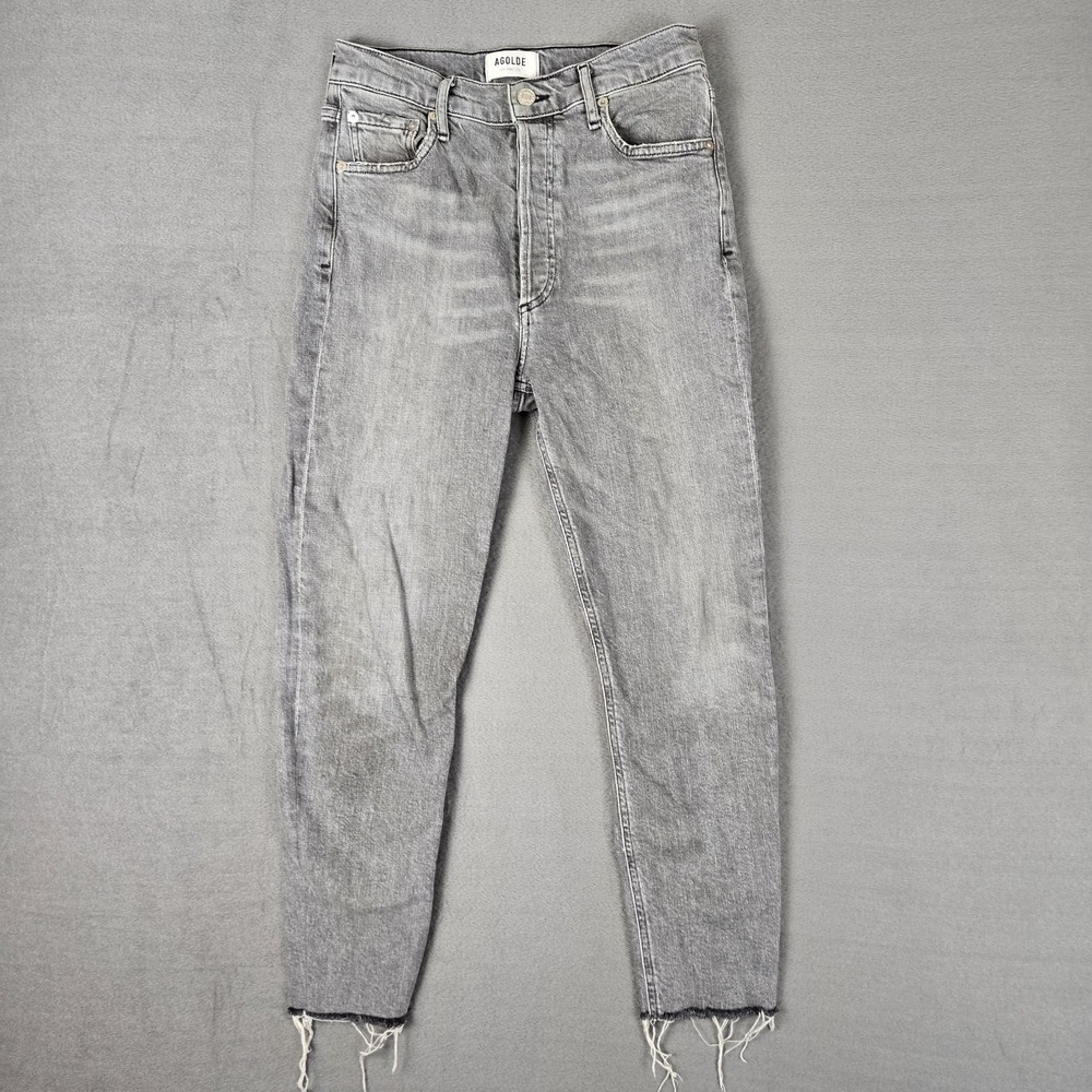 Agolde Nico High Rise Slim Jeans Womens 26 In Risk‎ Gray Casual Denim Raw Hem